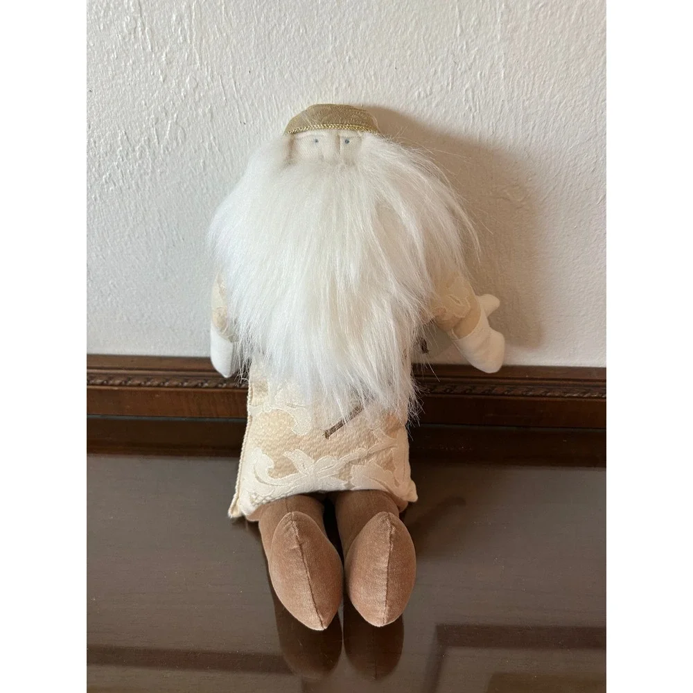 Vintage Musical Father Christmas Plush Doll Cream Gold Brocade Wind Up 18 Inch